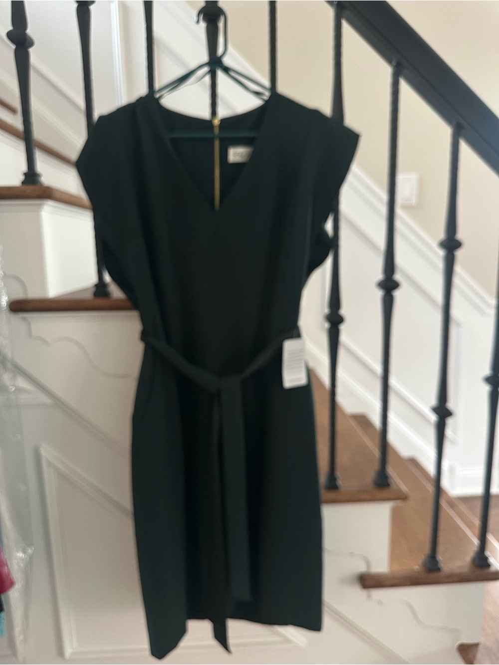 Eliza J Forest Green V-Neck Midi Dress with Waist Tie - Picture 3 of 6